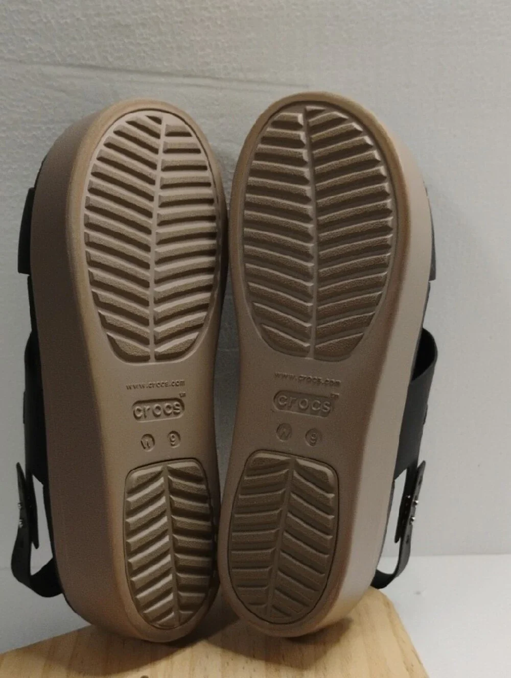 CROCS Black and Taupe Platform Sandals